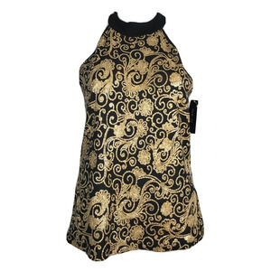 NWT Style & Co Shirt Womens PM Petite Black‎ Gold Sequin Halter Top Stretch